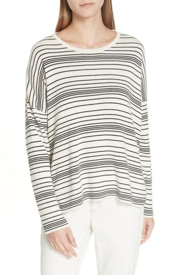 Petite Women's Eileen Fisher Stripe Organic Cotton Sweater, Size P - White