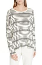 Petite Women's Eileen Fisher Stripe Organic Cotton Sweater, Size P - White