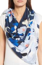Women's Halogen Kelley Floral Square Silk Scarf, Size - Blue