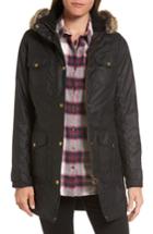 Women's Barbour Ashbridge Hooded Waxed Canvas Jacket With Faux Fur Trim