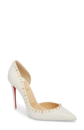 Women's Christian Louboutin Irishell Spiked Half D'orsay Pump Us / 35eu - Ivory
