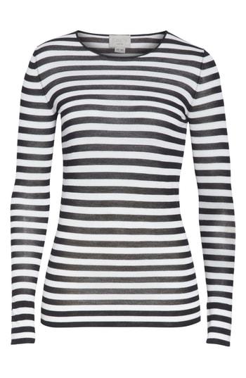 Women's Grey Jason Wu Stripe Featherweight Merino Wool Top - Black