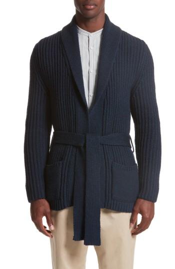 Men's Eidos Napoli Belted English Rib Shawl Collar Cardigan - Blue
