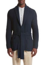 Men's Eidos Napoli Belted English Rib Shawl Collar Cardigan - Blue