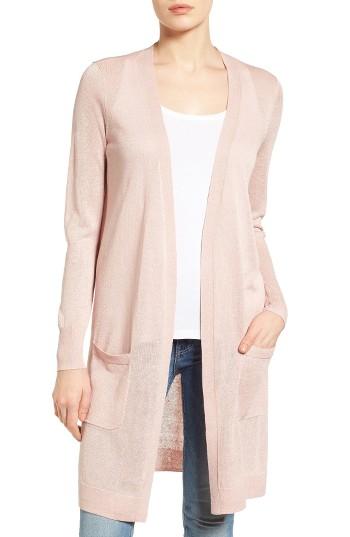 Women's Halogen Long Linen Blend Cardigan, Size - Pink