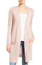 Women's Halogen Long Linen Blend Cardigan, Size - Pink