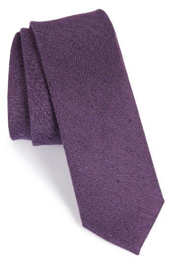 Men's The Tie Bar Herringbone Linen & Silk Skinny Tie, Size - Purple