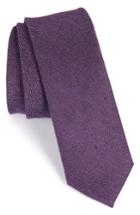 Men's The Tie Bar Herringbone Linen & Silk Skinny Tie, Size - Purple