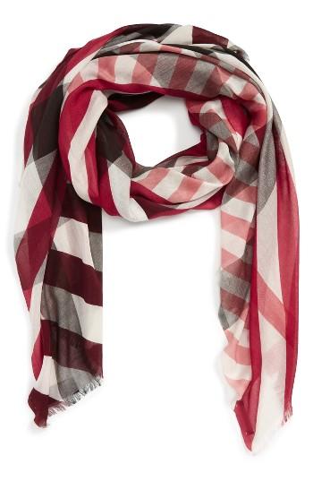 Women's Burberry Stripe & Check Scarf, Size - Pink