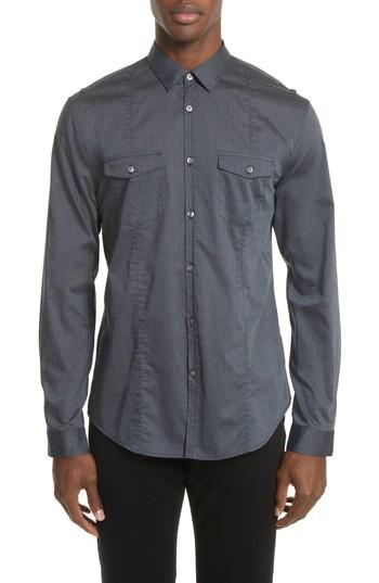 Men's John Varvatos Collection Extra Trim Fit Military Inspired Sport Shirt, Size - Blue