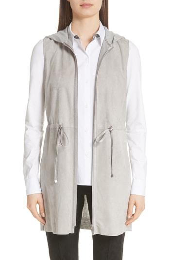 Women's Lafayette 148 New York Salma Suede Front Longline Vest - Grey