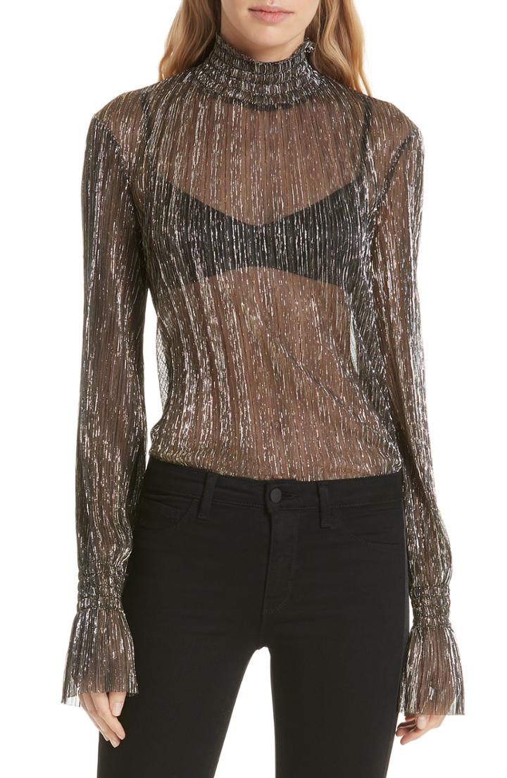 Women's L'agence Paola Sheer Metallic Silk Blouse - Metallic