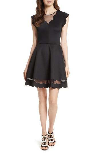 Women's Ted Baker London Mesh Panel Scallop Skater Dress