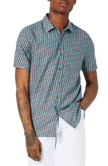 Men's Topman Geo Print Shirt - Blue