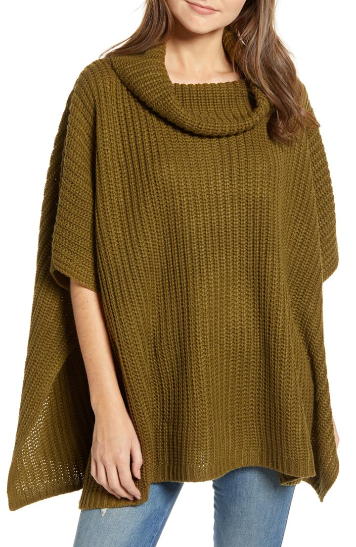 Women's Treasure & Bond Chunky Knit Poncho, Size - Green