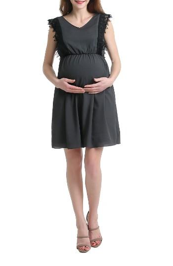 Women's Kimi And Kai Hallie Lace Trim Maternity/nursing Dress - Grey