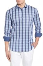 Men's Bugatchi Shaped Fit Stripe & Check Sport Shirt - Blue