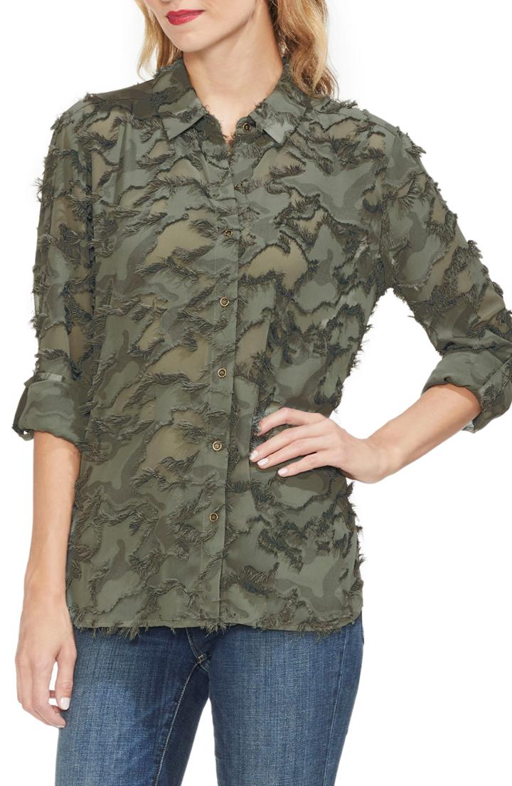 Women's Vince Camuto Fringe Camo Shirt, Size - Green