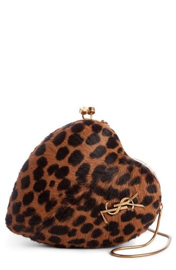 Saint Laurent Love Genuine Calf Skin Frame Clutch - Brown