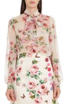 Women's Dolce & Gabbana Sheer Rose Print Silk Blouse Us / 38 It - Pink