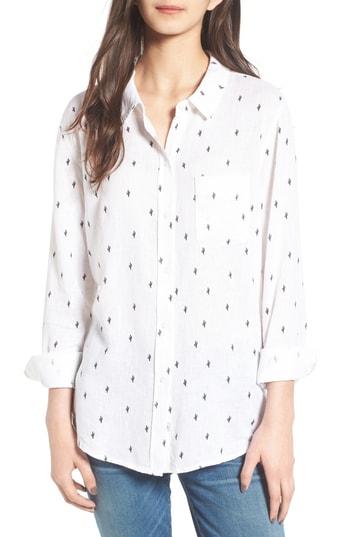 Women's Rails Charli Cactus Print Linen Blend Shirt - White