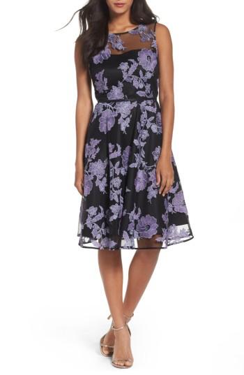 Women's Tahari Embroidered A-line Dress - Black