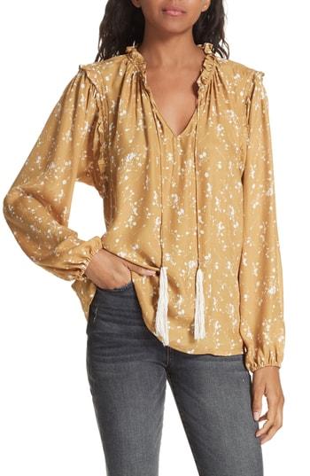 Women's Dolan Split Neck Tassel Tie Silk Blouse