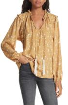 Women's Dolan Split Neck Tassel Tie Silk Blouse