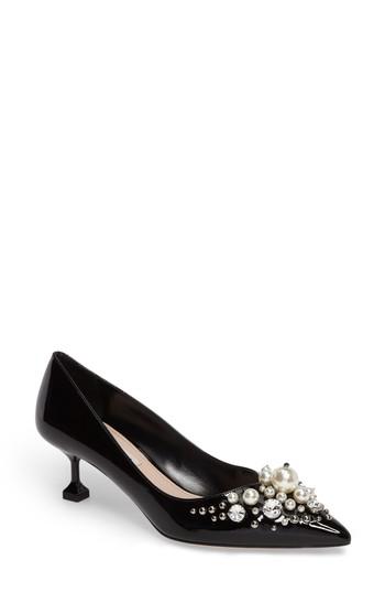 Women's Miu Miu Embellished Pedestal Heel Pump .5us / 36.5eu - Black