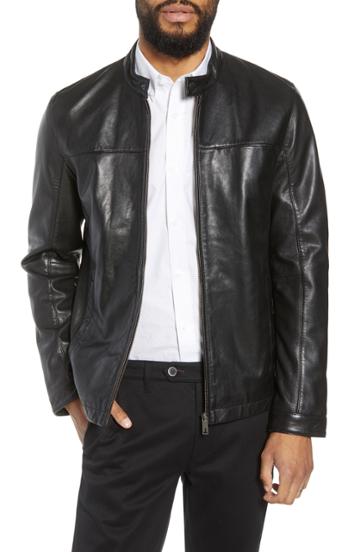 Men's Ted Baker London Ginga Trim Fit Leather Jacket (l) - Black