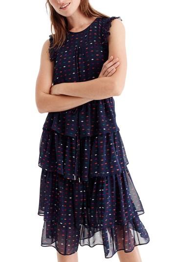 Women's J.crew Density Tiered Silk Dress - Blue