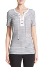 Women's St. John Collection Mesh Stripe Jersey Lace-up Tee - White