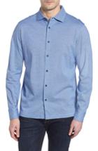 Men's Bugatchi Regular Fit Pique Cotton Sport Shirt - Blue
