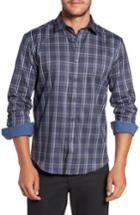 Men's Bugatchi Trim Fit Diamond Weave Windowpane Sport Shirt, Size - Blue