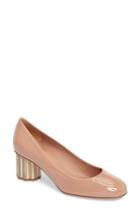 Women's Salvatore Ferragamo Rounded Toe Flower Heel Pump .5 B - Beige