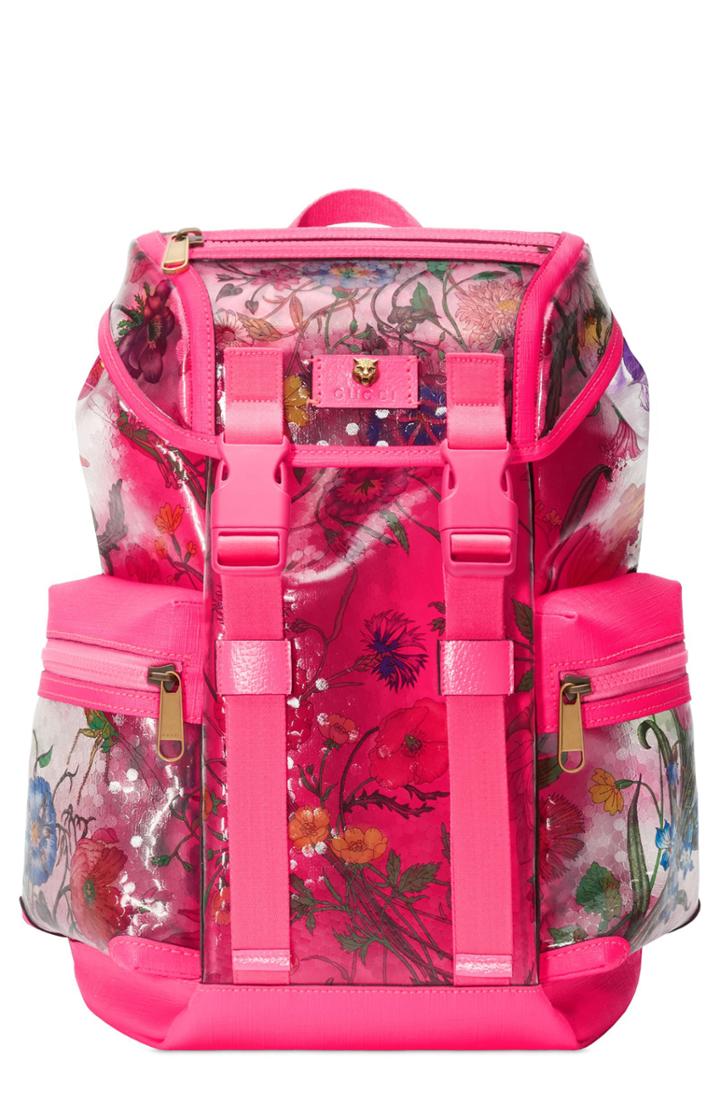 Gucci Floral Print Small Backpack - Pink