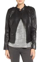 Women's Bernardo Slim Fit Leather Moto Jacket - Black