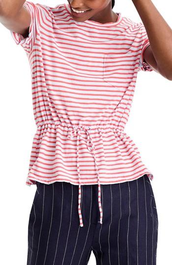Women's J.crew Stripe Tie Waist Pocket Tee, Size - Blue