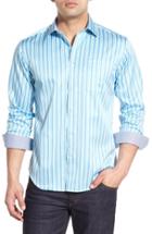 Men's Bugatchi Shaped Fit Stripe Sport Shirt - Blue/green