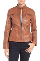 Women's Bernardo Leather Moto Jacket - Brown