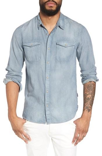 Men's John Varvatos Star Usa Stripe Slim Fit Cotton Western Shirt - Blue