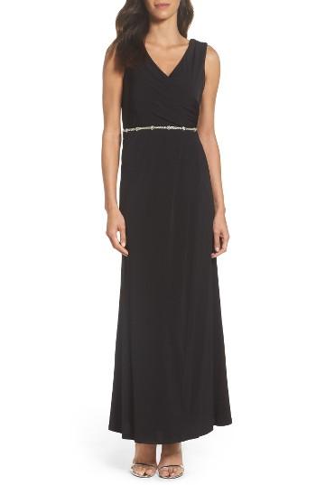 Women's Ellen Tracy Embellished Drape Back Gown - Black