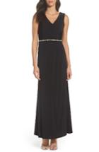 Women's Ellen Tracy Embellished Drape Back Gown - Black
