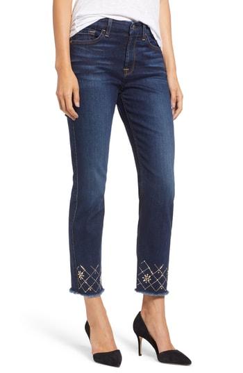 Women's Jen7 Embellished Ankle Straight Leg Jeans - Blue