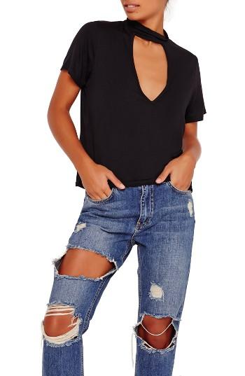 Women's Missguided Choker Tee Us / 6 Uk - Black