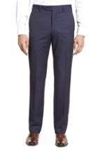 Men's Zanella Flat Front Stripe Wool Trousers - Blue