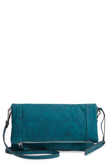 Sole Society Tooled Faux Leather Foldover Clutch - Blue