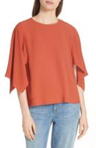 Women's Eileen Fisher Slit Sleeve Silk Top, Size - Orange