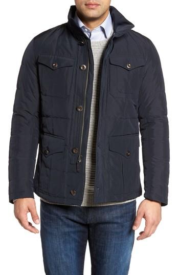 Men's Sanyo Quilted Down Field Jacket With Stowaway Hood, Size - Blue