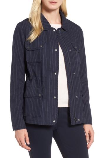Women's Nordstrom Signature Pinstripe Utility Jacket - Blue